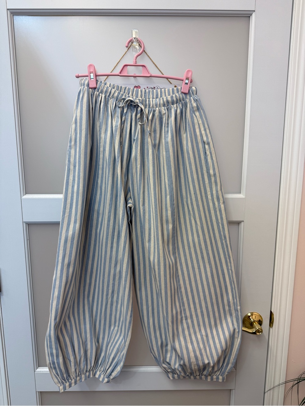 Light Blue and White Striped  Balloon Pants - Picture 2 of 4